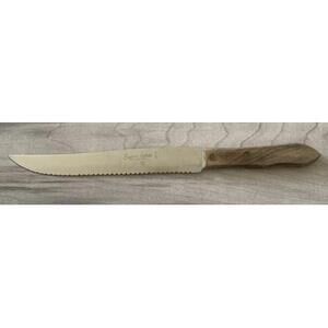 Vintage 8” BLADE Stainless Super Edge Knife Wood Handle 13” Total Serrated USA